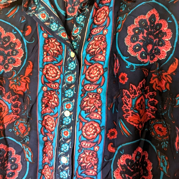 Lucky Brand Silk Boho Western Psychedelic Floral Button Up Shirt - Picture 3 of 5